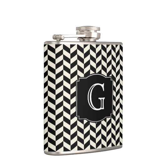 Flasques Motif Chevron de Herringbone noir avec Monogramme (Droite)