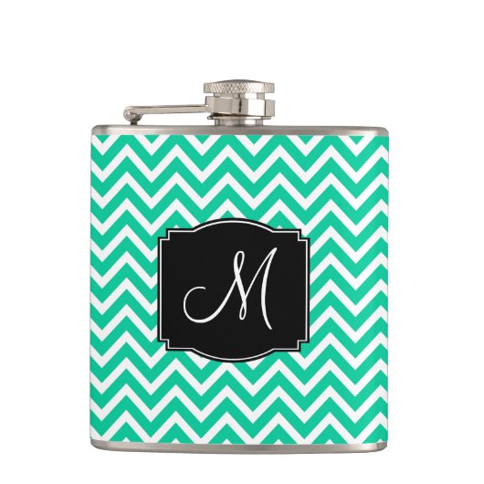 Flasques Motif Chevron Vert des Caraïbes avec Monogramme (Devant)