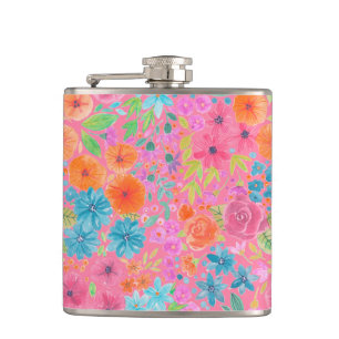 Flasques Motif d'aquarelle florale en rose