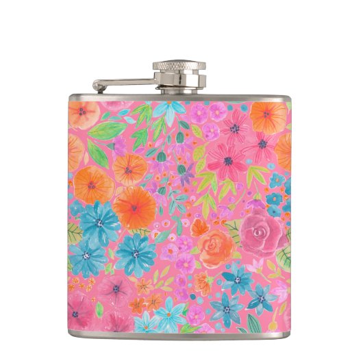 Flasques Motif d'aquarelle florale en rose (Devant)