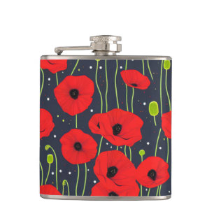 Flasques Motif d'art vibrant de coquelicots rouges modernes