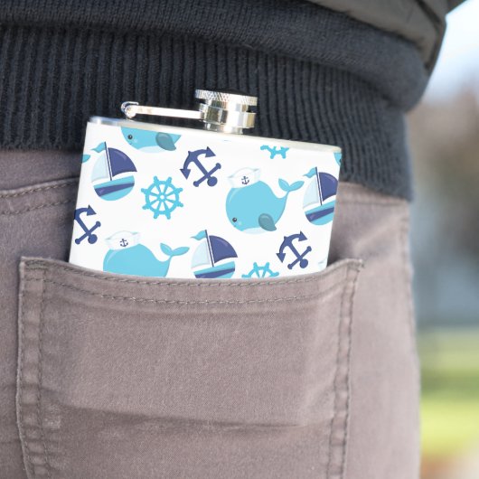 Flasques Motif De Baleines, Beaux Baleines, Baleines Bleues (In Situ)