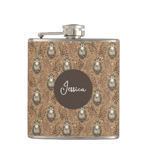 Flasques Motif de bois illustré de Chouette Brown
