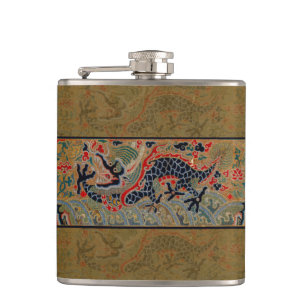 Flasques Motif de broderie en soie de dragon chinois antiqu