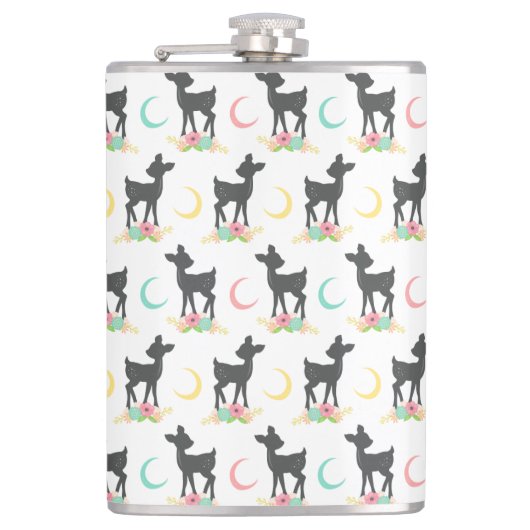 Flasques Motif de cerfs, Cerf de bébé, Boho, Fleurs, Lune (Devant)