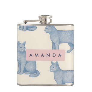 Flasques Motif de chat bleu minimaliste personnalisé