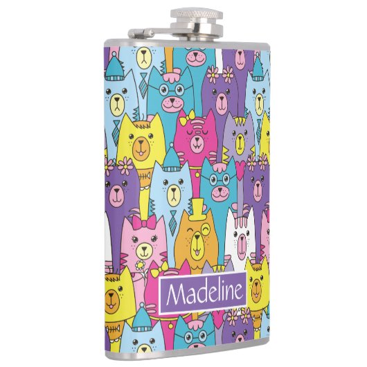 Flasques Motif de chats caricaturés aux couleurs pures (Droite)