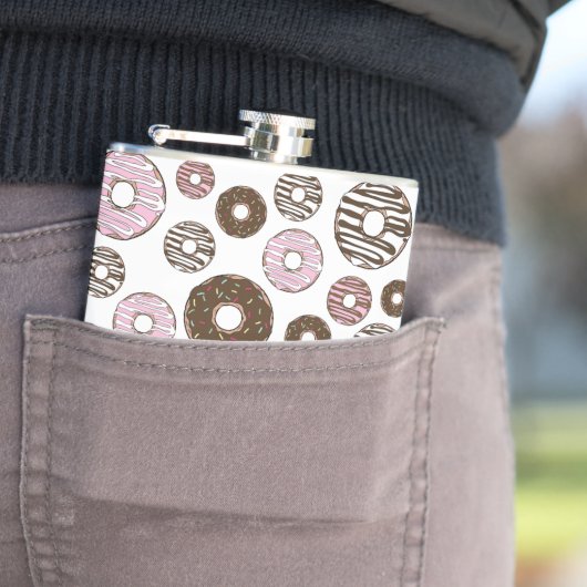 Flasques Motif De Donuts, Donuts Roses, Donuts Brown (In Situ)
