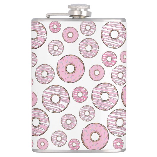 Flasques Motif De Donuts, Donuts Roses, Saupoudrages (Devant)