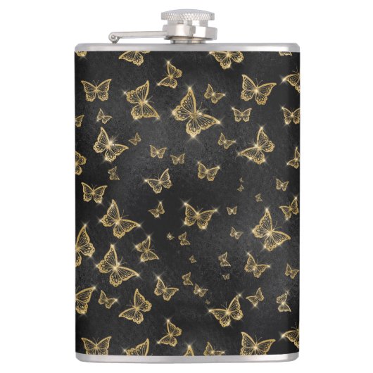 Flasques Motif de glam or et papillons noirs (Devant)