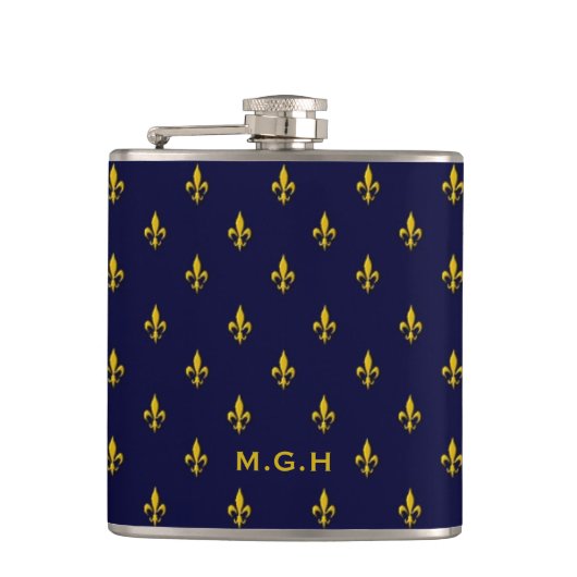 Flasques Motif de lis royal bleu monogramme (Devant)