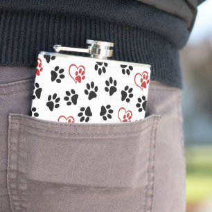 Flasques Motif de pattes, pattes noires, pattes rouges, cœu