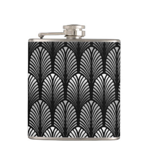Flasques Motif de plume d'art déco, gris argenté et noir