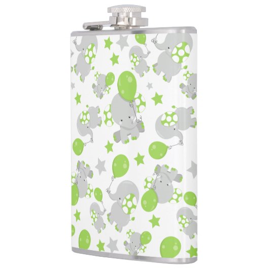 Flasques Motif Des Eléphants, Eléphants Mignons - Grey Vert (Gauche)