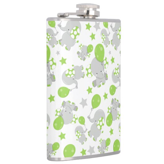 Flasques Motif Des Eléphants, Eléphants Mignons - Grey Vert (Droite)