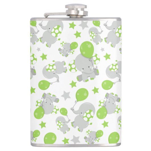 Flasques Motif Des Eléphants, Eléphants Mignons - Grey Vert (Devant)