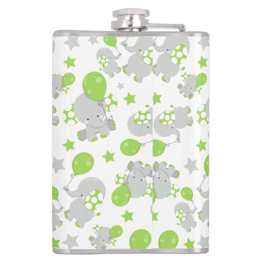 Flasques Motif Des Eléphants, Eléphants Mignons - Grey Vert (Dos)