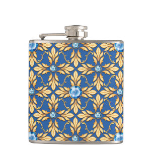 Flasques Motif doré sans couture avec pierres bleues 1