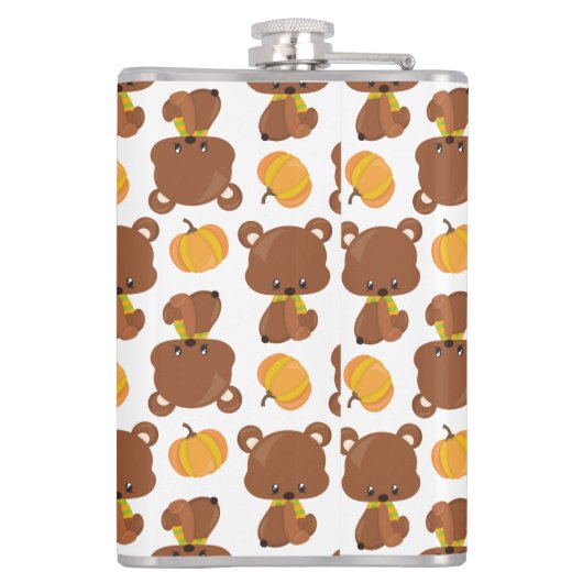 Flasques Motif D'Ours, Ours Mignons, Automne, Citrouille (Dos)