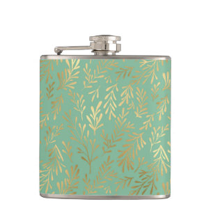Flasques Motif élégant de saule d'or sur Teal
