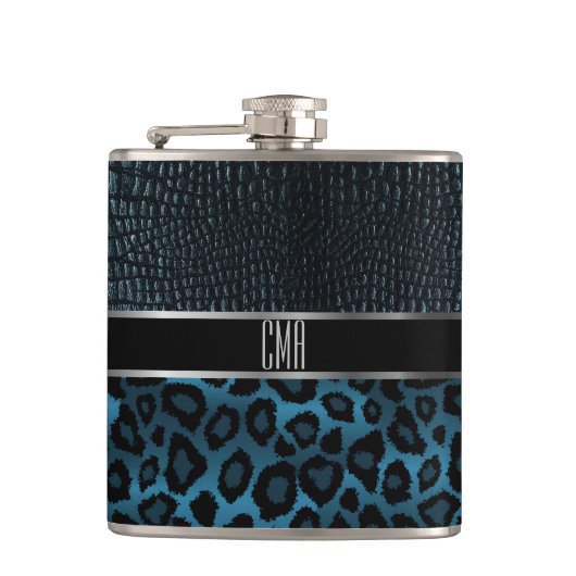 Flasques Motif en cuir et léopard Monogram - Bleu (Devant)