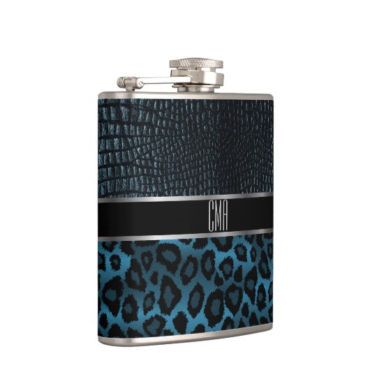 Flasques Motif en cuir et léopard Monogram - Bleu (Droite)
