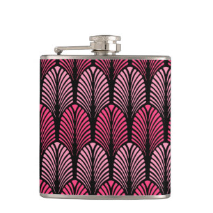 Flasques Motif en plumes Art déco, rose et noir Fuchsia