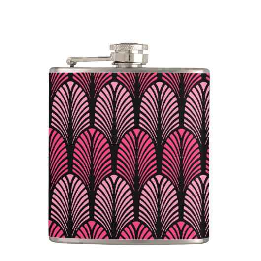 Flasques Motif en plumes Art déco, rose et noir Fuchsia (Devant)