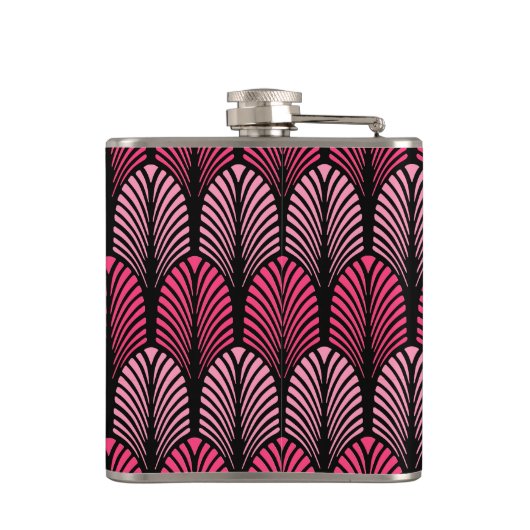Flasques Motif en plumes Art déco, rose et noir Fuchsia (Dos)