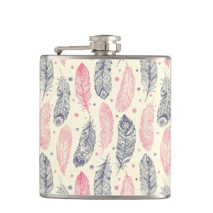 Flasques Motif Ethnique De Plumes Rose Et Violet