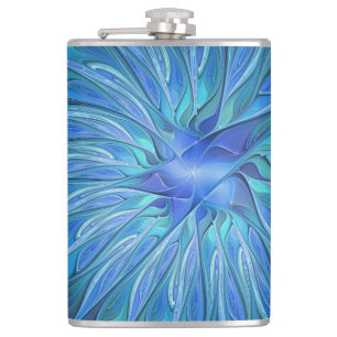 Flasques Motif fantaisie de fleur bleue, art fractal abstra