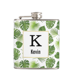 Flasques Motif Feuille Tropical Vert avec cadre Or Faux