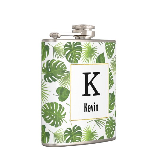 Flasques Motif Feuille Tropical Vert avec cadre Or Faux (Droite)