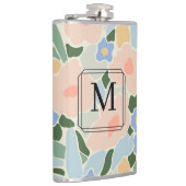 Flasques Motif fleur rose pastel bleu clair Monogramme (Droite)