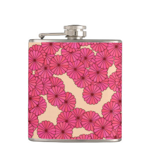 Flasques Motif floral Art Déco - rose profond et pêche
