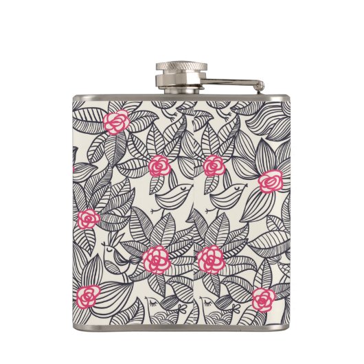 Flasques Motif floral avec des oiseaux de bande dessinée (Dos)