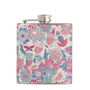 Flasques Motif floral avec l'oiseau et le papillon
