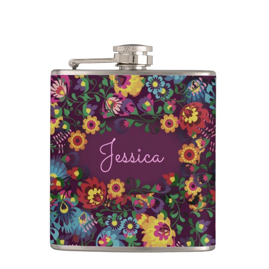 Flasques Motif floral coloré et occupé violet personnalisé (Devant)