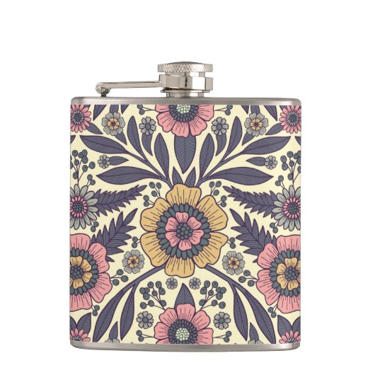 Flasques Motif Floral rose et bleu sans joint (Devant)