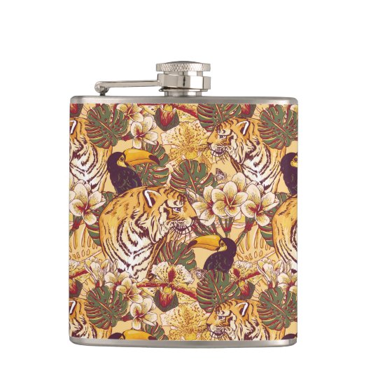 Flasques Motif floral tropical avec le tigre (Devant)