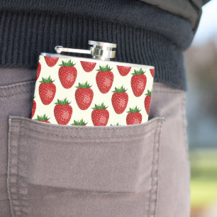 Flasques Motif Fraise, Fraises Rouges, Fruit, Feuille
