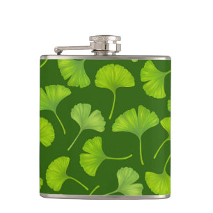Flasques Motif Ginkgo sur vert foncé