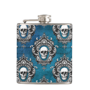 Flasques Motif gothique du crâne sur Royal Blue