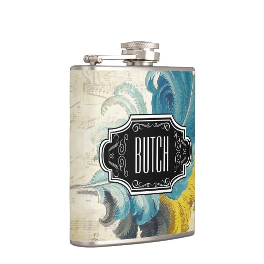 Flasques Motif Hipster noir bleu jaune Plumes (Droite)