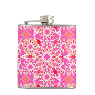 Flasques Motif mandala, nuances de rose et de corail