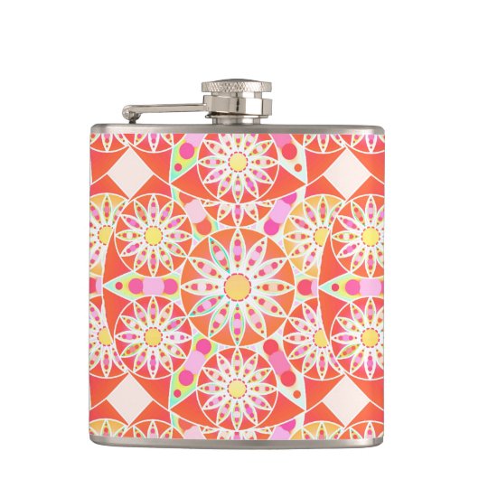 Flasques Motif mandala, rouge corail, rose, or (Devant)