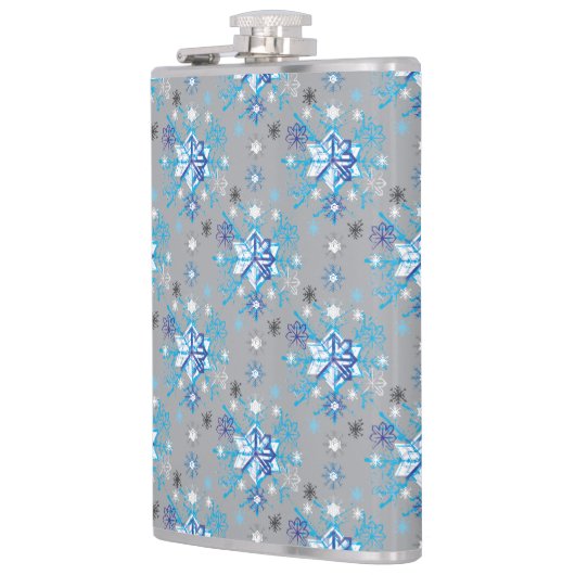 Flasques Motif moderne gris et bleu Holiday Snowflakes (Gauche)