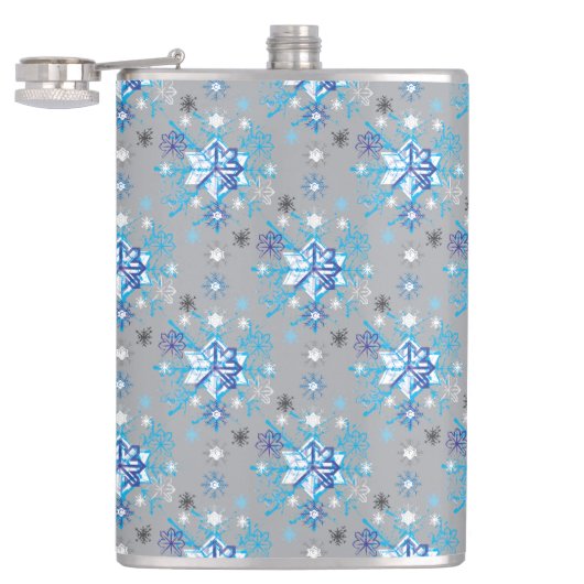 Flasques Motif moderne gris et bleu Holiday Snowflakes (Ouvert)
