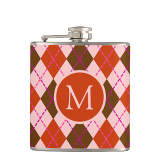 Flasques Motif monogrammé argyle rouge rose et marron