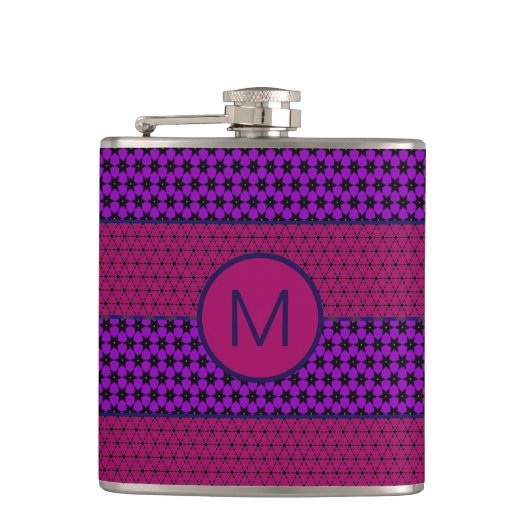 Flasques Motif monogramme rayé violet et magenta (Devant)